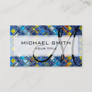 Cartão De Visita Monograma Personalizado do Padrão Mosaico abstrato