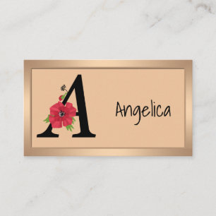 Cartão De Visita Monograma personalizado editável Uma flor vermelh