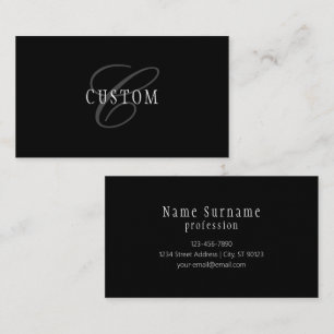 Cartão De Visita Monograma Personalizável Elegante Cinza Preta Br