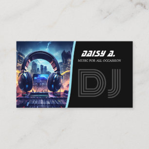 Cartão De Visita monograma Planeador do partido DJ preto-miminal