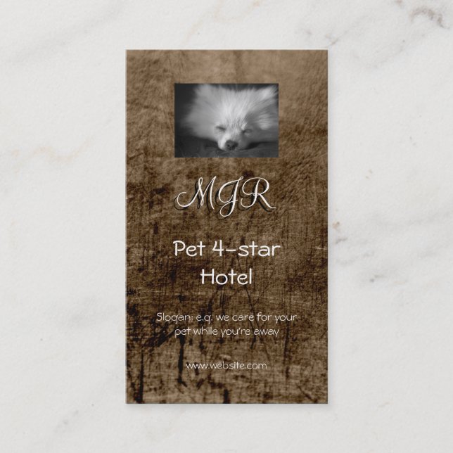 Cartão De Visita Monograma, Pomerânia Dormente, Puppy, couro (Frente)