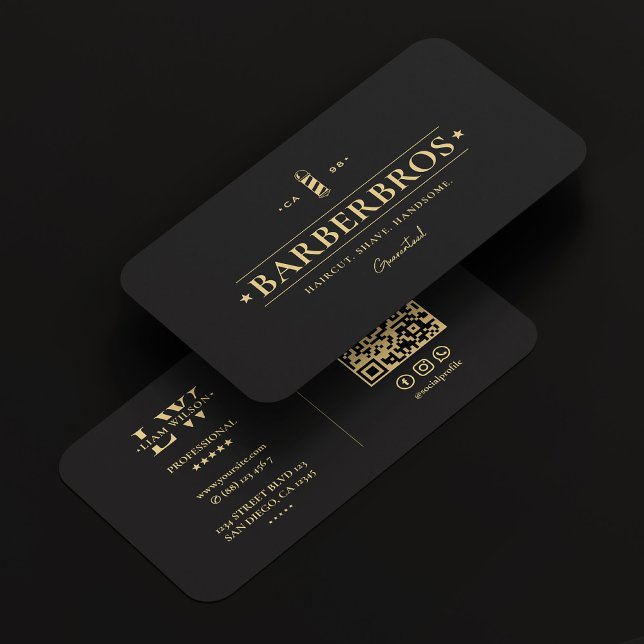 Cartão De Visita Monograma Preto Barber Polar Elegante (Elegant Barbershop Barber Pole Black Monogram Business Card
)