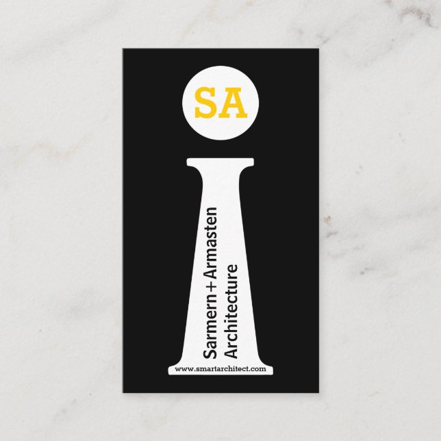 Cartão De Visita Monograma preto, branco, amarelo arquitetônico (Frente)