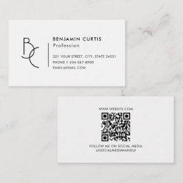 Cartão De Visita Monograma Preto Branco Moderno Código QR Minimalis