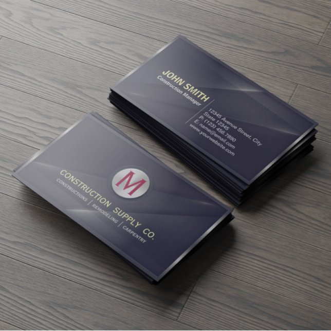 Cartão De Visita Monograma preto com estrutura metálica de estrutur (Criador carregado)