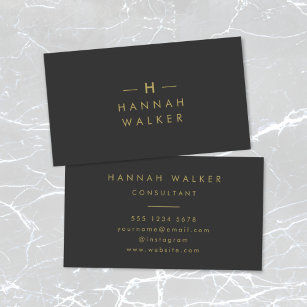 Cartão De Visita Monograma preto Dourado   Elegante minimalista mod