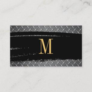 Cartão De Visita Monograma preto/Dourado escovado  Diamantes De Aç