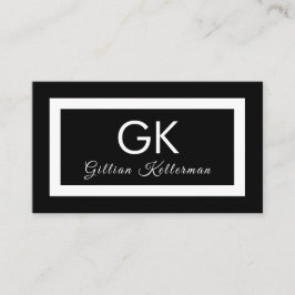 Cartão De Visita Monograma preto e branco elegante