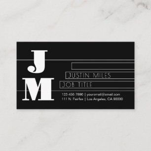 Cartão De Visita Monograma Preto e Branco Retro-moderno Personalizá
