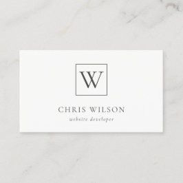 Cartão De Visita Monograma preto e branco simples mínimo inicial