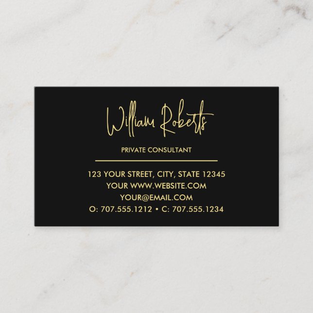 Cartão De Visita Monograma preto e Dourado | Script inicial Elegant (Frente)