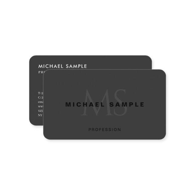 Cartão De Visita Monograma preto elegante de código QR moderno prof (Frente/Verso In Situ)