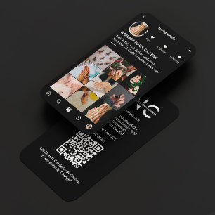 Cartão De Visita Monograma Preto IG Mínimo do Manicurista de Tecnol