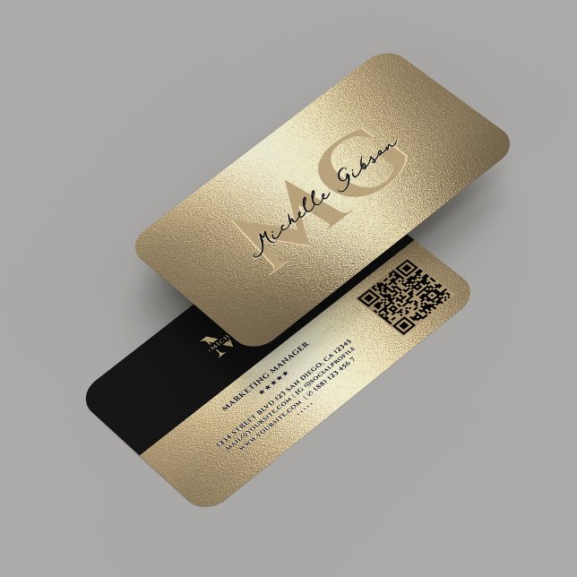 Cartão De Visita Monograma Professional Elegante Faux Dourado Moder (Monogram Professional Elegant Black Gold Modern Business Card
)