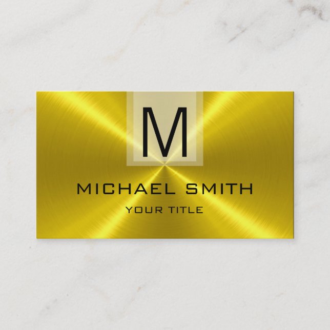 Cartão De Visita Monograma Profissional Dourado de Metal de Aço Ino (Frente)