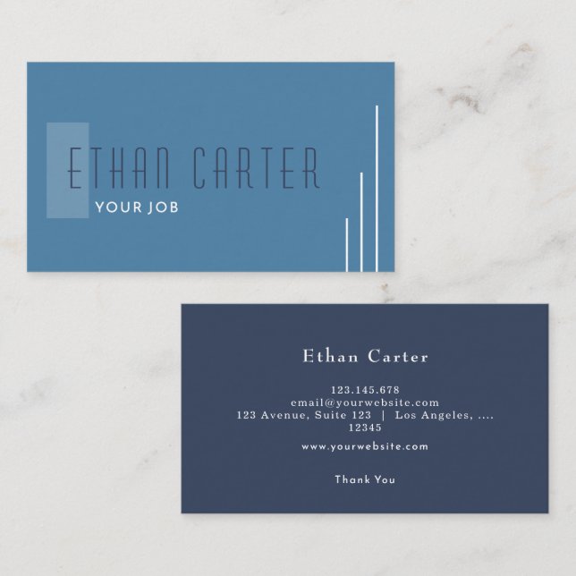 Cartão De Visita Monograma Profissional Elegante Azul (Frente/Verso)