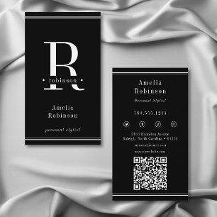 Cartão De Visita Monograma profissional elegante preto