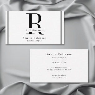 Cartão De Visita Monograma profissional elegante preto e branco