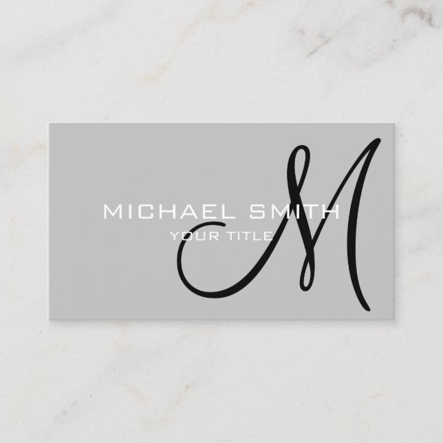 Cartão De Visita Monograma profissional mínimo de prata (Frente)