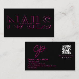 Cartão De Visita Monograma profissional mínimo de unhas Qr