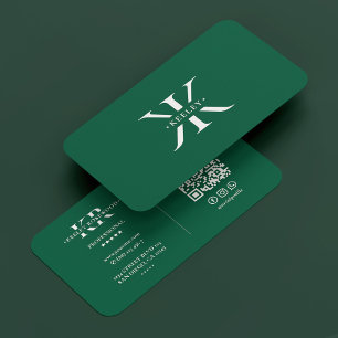 Cartão De Visita Monograma profissional mínimo Logotipo K verde-caç
