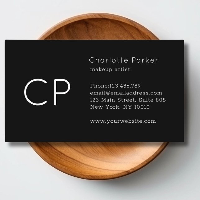 Cartão De Visita Monograma profissional mínimo preto moderno (Minimal Professional Monogram Modern Black Business Card)