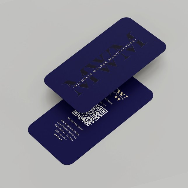 Cartão De Visita Monograma Profissional Moderno Azul-Noite-Meio-Noi (Modern Company Monogram Midnight Blue Gold Business Card
)