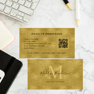 Cartão De Visita Monograma Profissional Moderno do Código QR de lux