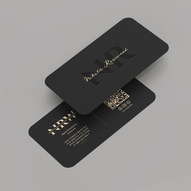Cartão De Visita Monograma Profissional Moderno Elegante Dourado (Elegant Modern Professional Monogram Black Gold Business Card
)
