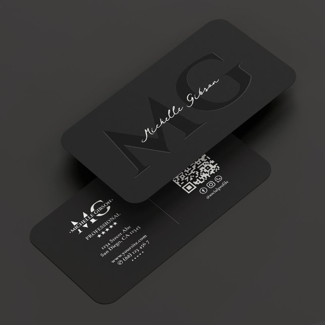Cartão De Visita Monograma profissional moderno minimalista preto (Minimalist Modern Professional Monogram Black Business Card
)