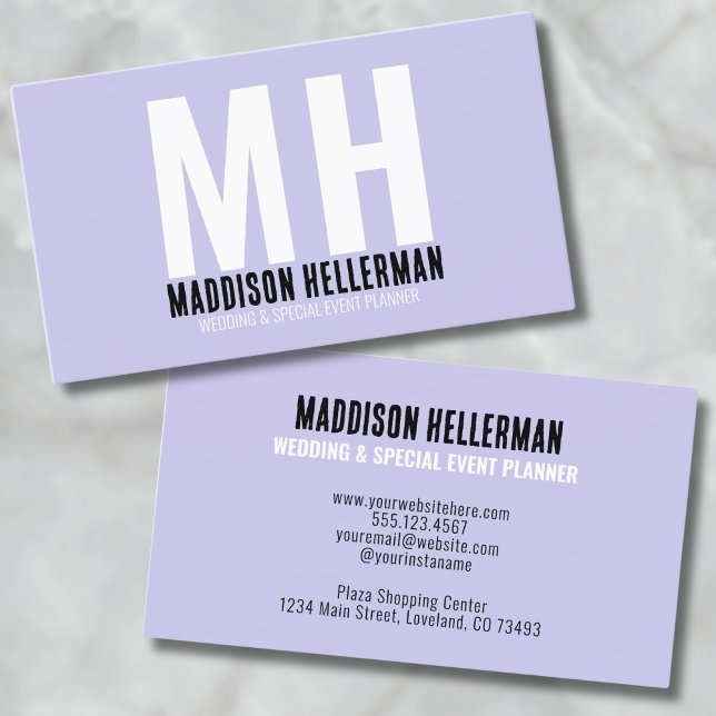 Cartão De Visita Monograma Profissional Moderno Roxo (Girly Simple Modern Monogram Purple Business Card)
