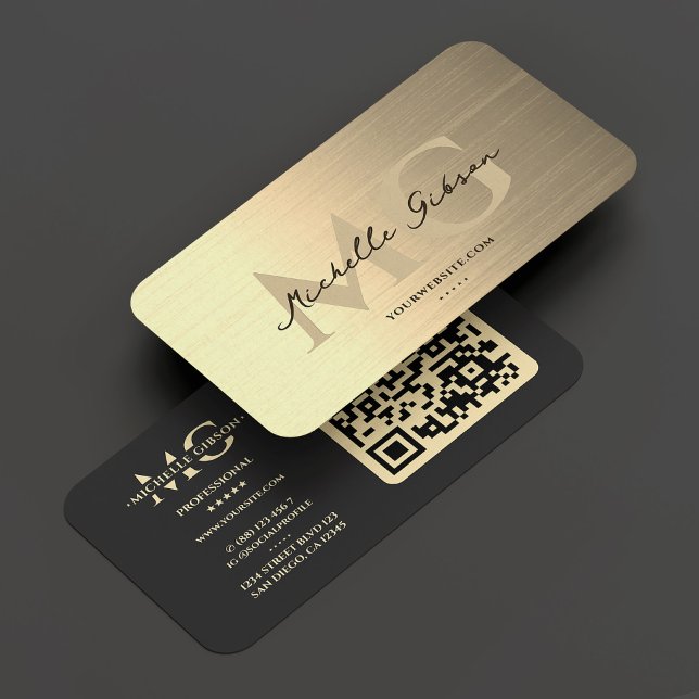 Cartão De Visita Monograma profissional preto Dourado moderno (Professional Monogram Elegant Black Gold Modern Business Card
)