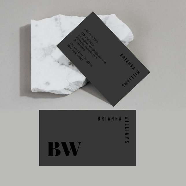 Cartão De Visita Monograma profissional preto Simples Moderno Mínim (Criador carregado)