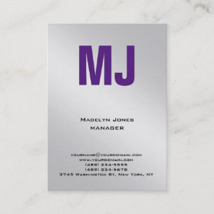 Cartão De Visita Monograma profissional único de cinzas prateadas