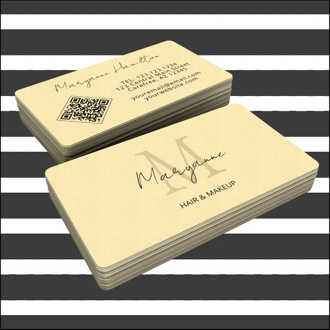 Cartão De Visita Monograma QR Código Amarelo (Criador carregado)