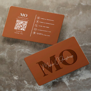 Cartão De Visita Monograma QR Terracota Minimalista Moderna