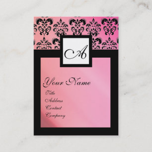 CARTÃO DE VISITA MONOGRAMA QUADRADO DE SILK DE PRETO E PINK