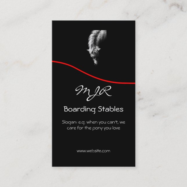 Cartão De Visita Monograma, retrato do pônei, swoosh vermelho (Frente)