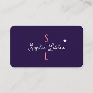 Cartão De Visita Monograma Romântico de Caligrafia Girly