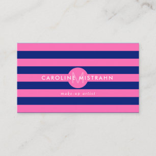 Cartão De Visita Monograma Rosa Azul Marinho Artista de Maquiagem P