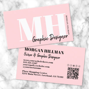 Cartão De Visita Monograma Rosa Bege Profissional Simples
