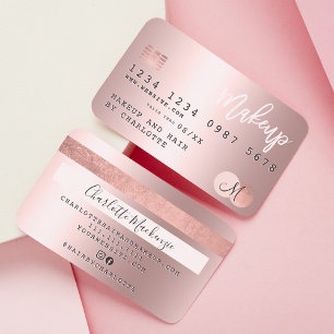Cartão De Visita Monograma rosa de folhas metálicas em ouro de car
