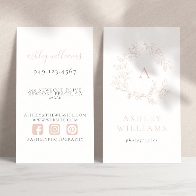 Cartão De Visita Monograma Rosa Elegante - Paragem Floral Profissio (Business Card!)