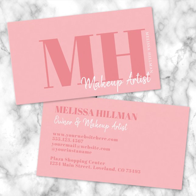 Cartão De Visita Monograma Rosa Elegante Simples Profissional (Simple Modern Pink Professional Monogram Business Card)