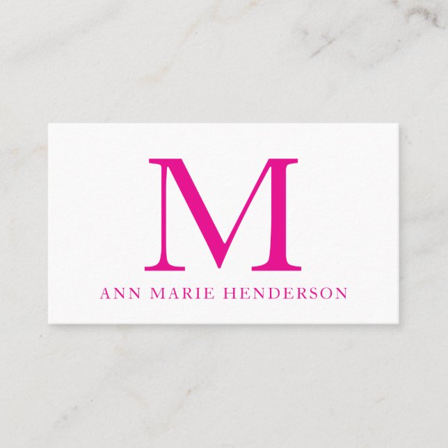 Cartão De Visita Monograma Rosa Quente (Frente)