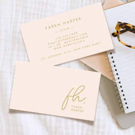 Cartão De Visita Monograma Script Chic Blush Rosa Dourado Simples