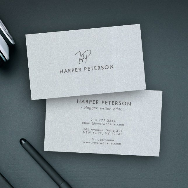 Cartão De Visita Monograma Simples Linhagem de Cinzas Azuis Moderna (Criador carregado)