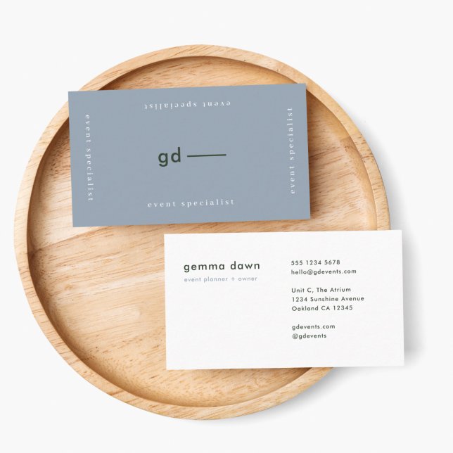 Cartão De Visita Monograma Simples Mínimo da Cinza Azul (Criador carregado)