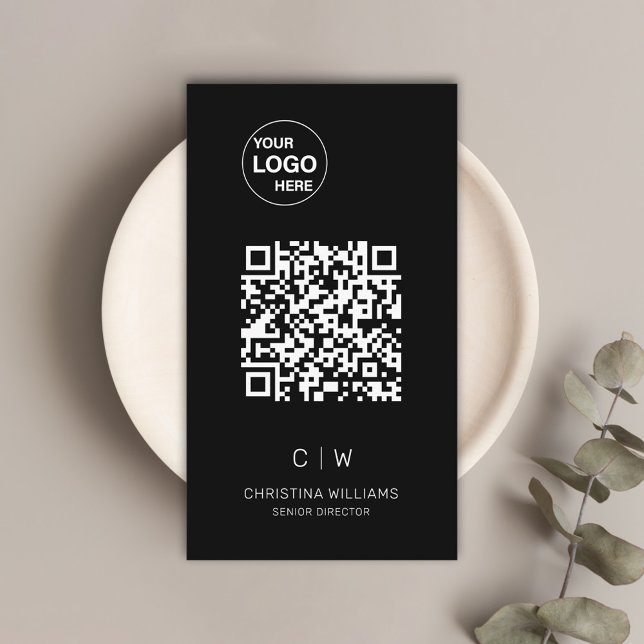 Cartão De Visita Monograma Simples Moderno Minimalista (Modern Minimalist QR Code Monogram Name Business Card)