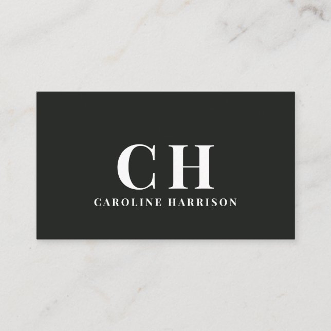 Cartão De Visita Monograma simples profissional mínimo preto (Frente)